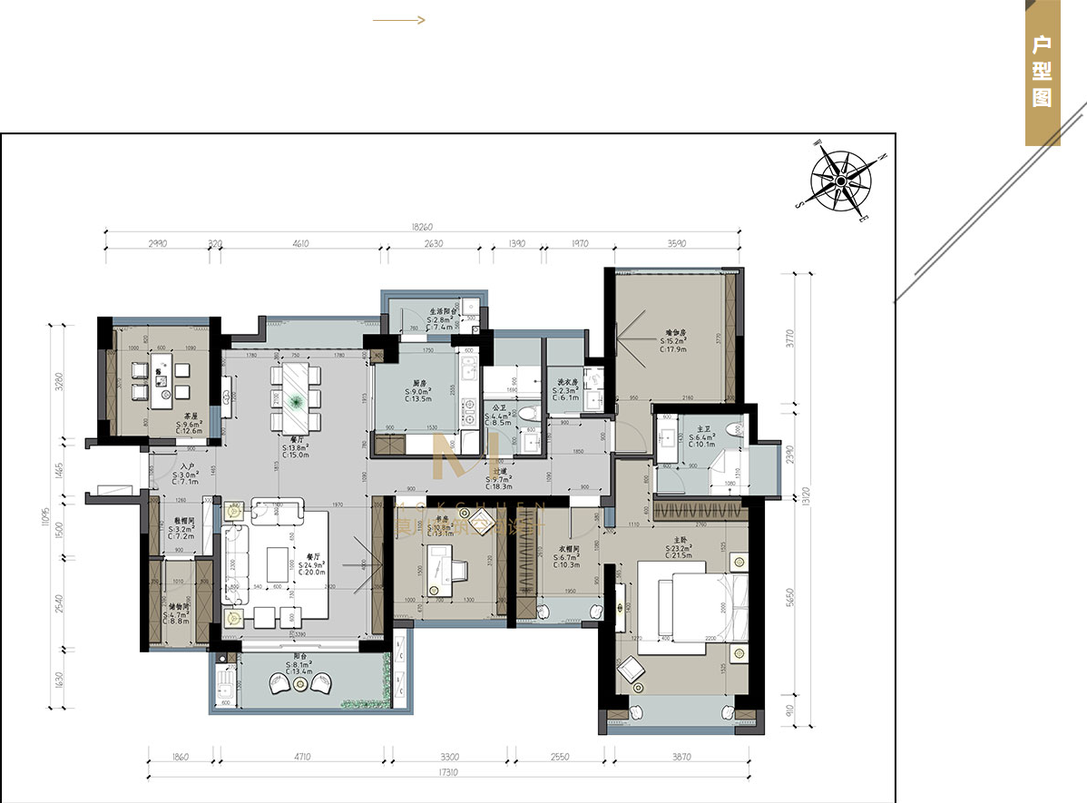 240平米四居室平面图 – 设计本装修效果图