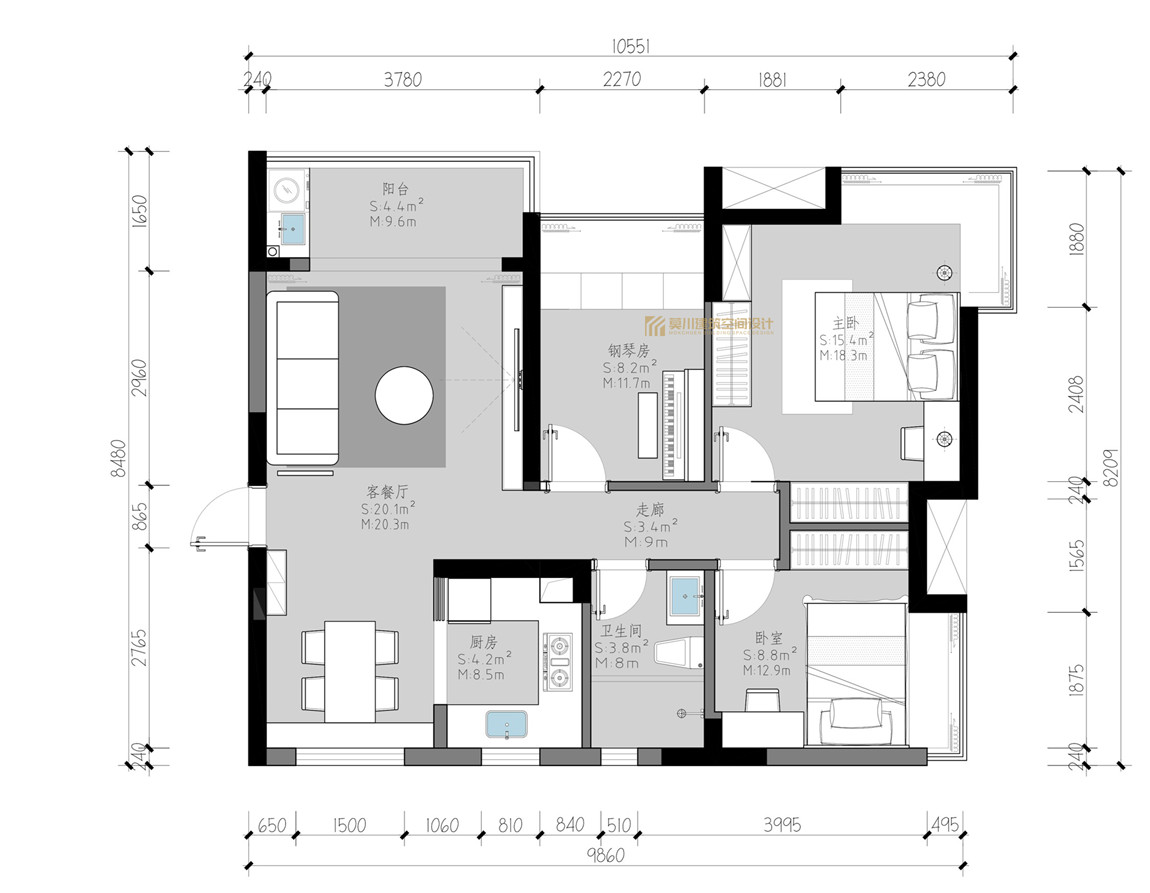 84平米三室一厅户型平面图-土巴兔装修效果图